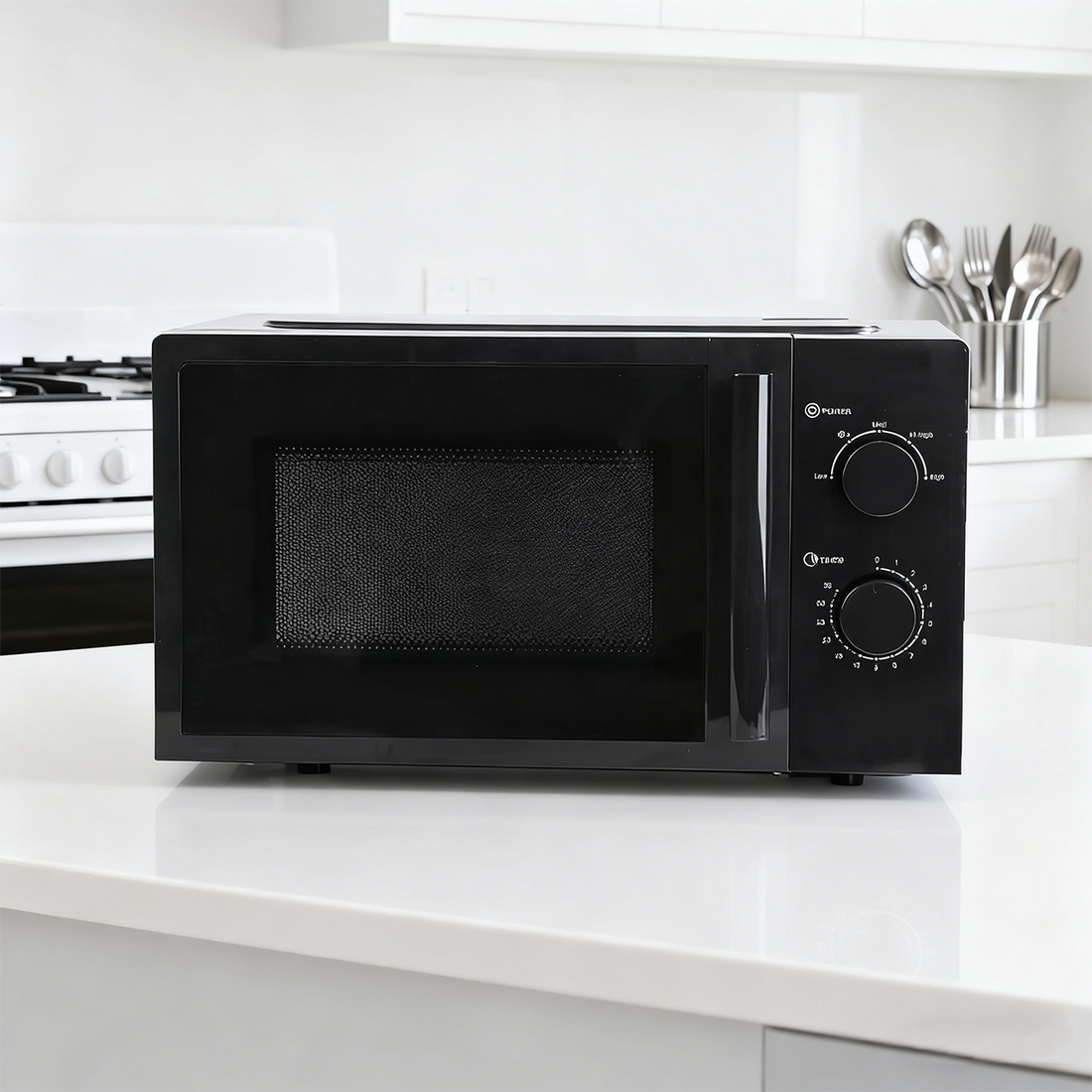 Mikrowelle aus Edelstahl mit großem Fassungsvermögen (25 Liter).